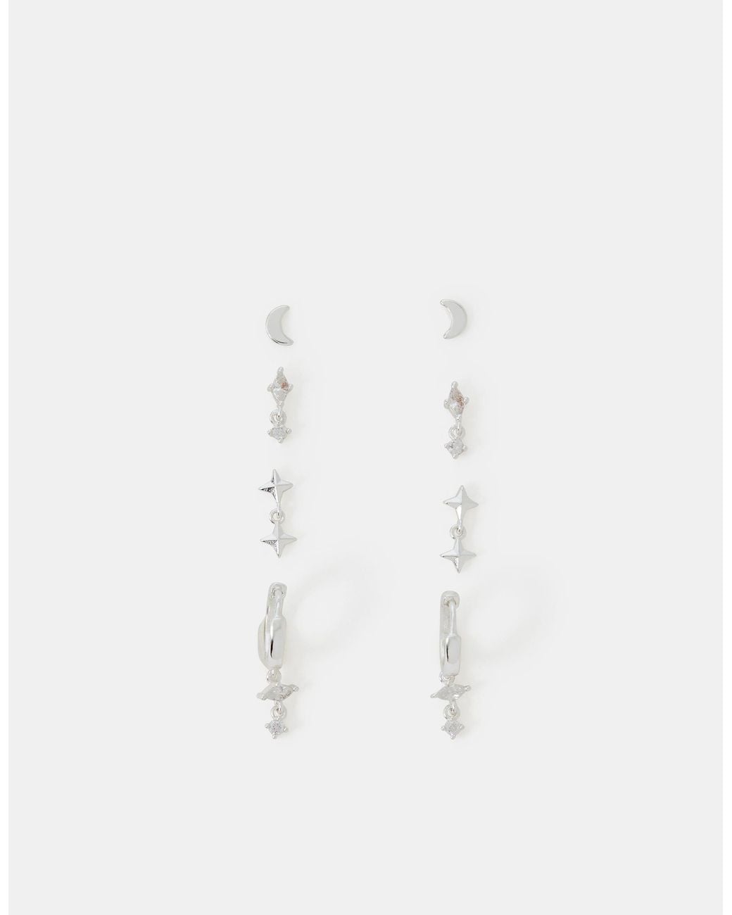 Accessorize White 4-Pack Sterling-Plated Celestial Stud & Hoop Earrings