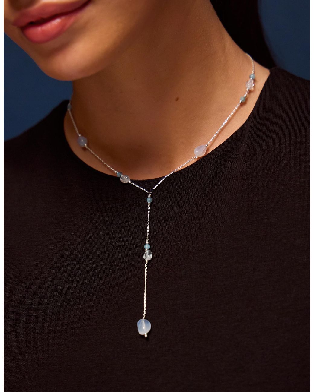 Accessorize White Sterling-Plated Quartz Lariat Necklace