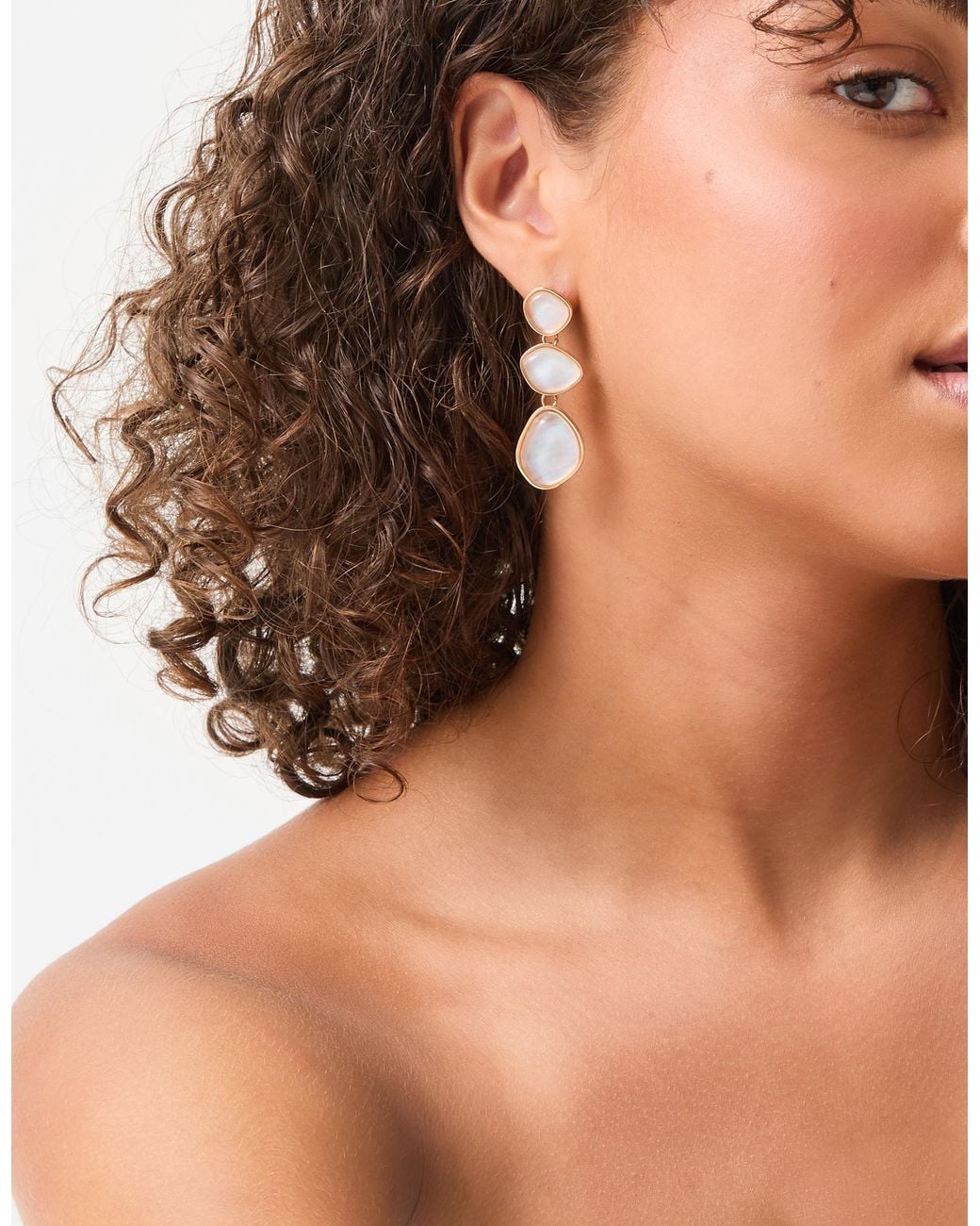 Accessorize White Mother Of Pearl Triple Drop Earrings
