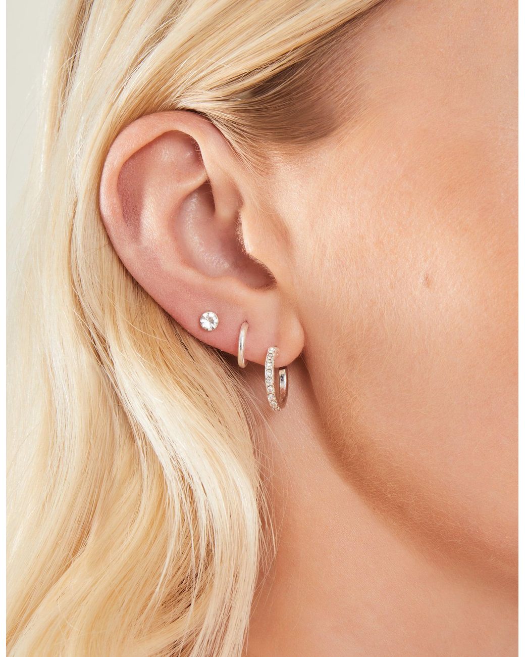 Accessorize Natural 10-Pack Diamanté Star Stud & Hoop Earrings