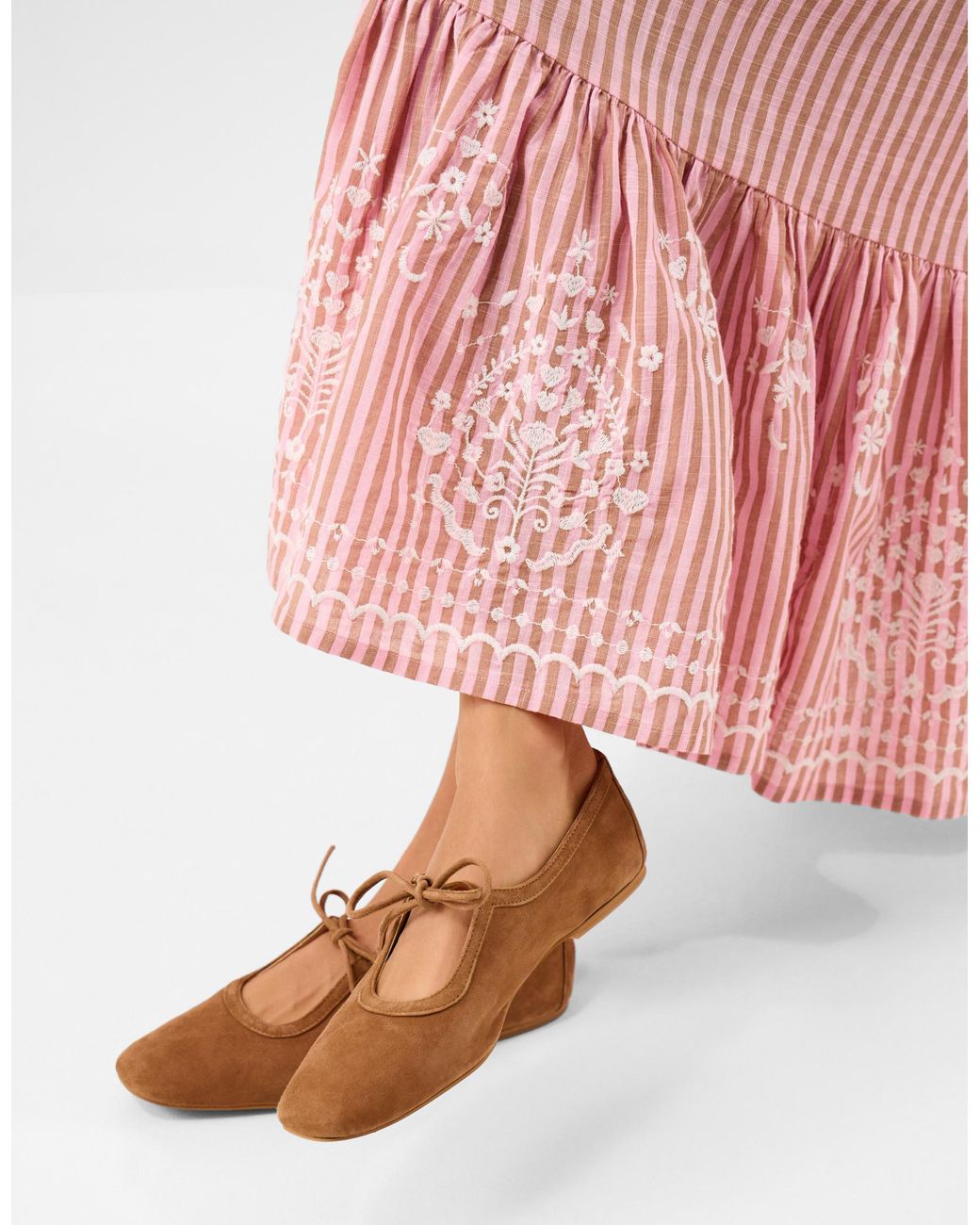 Accessorize Pink Cotton Embroidered Stripe Midi Dress