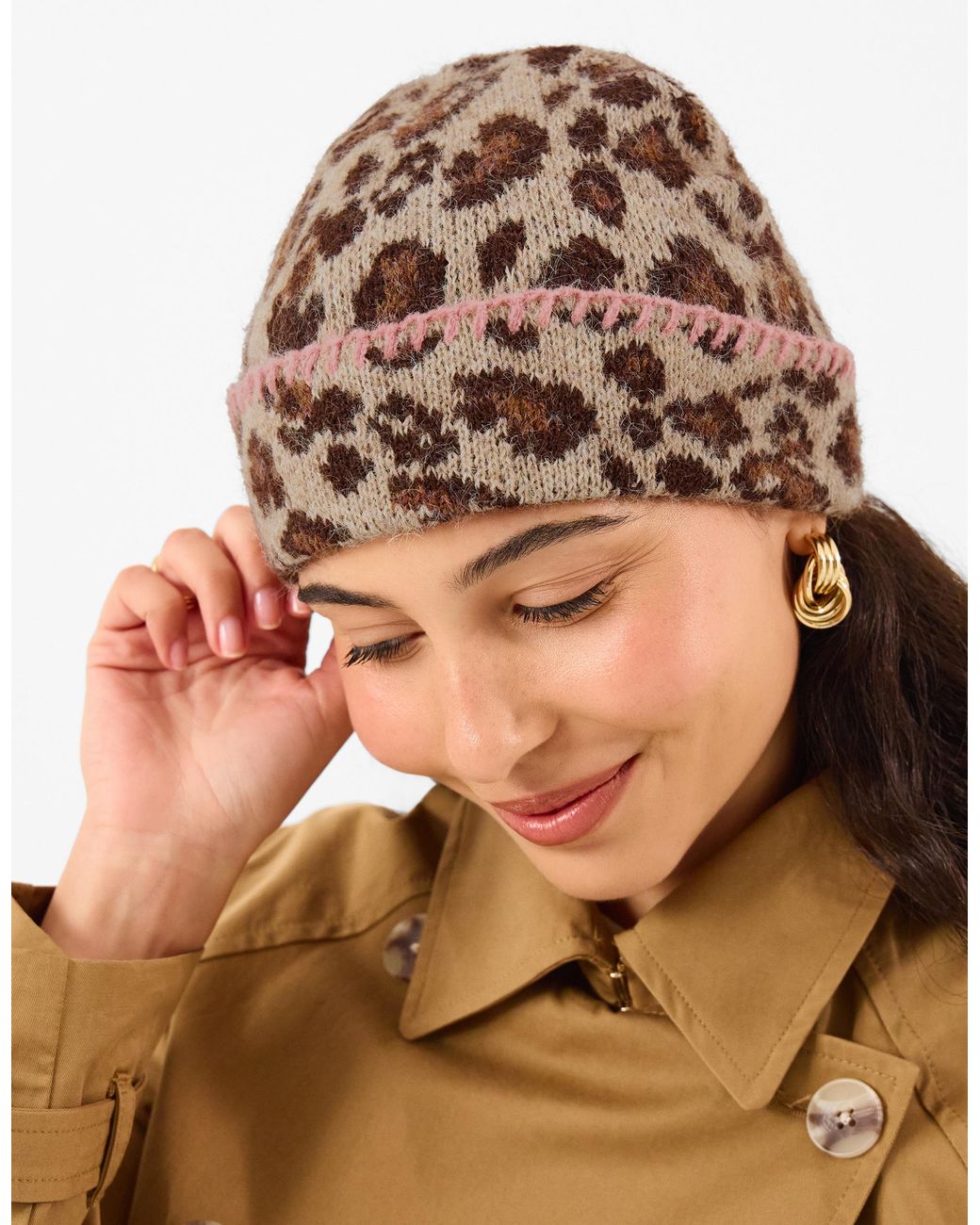 Accessorize Natural Leopard Print Beanie