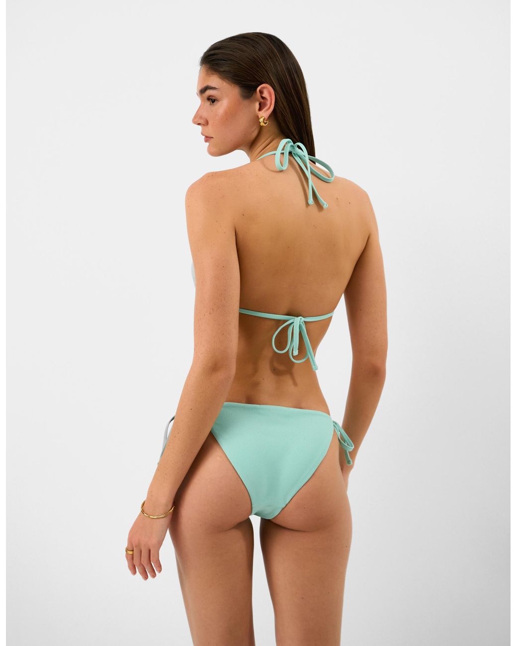 Accessorize Green Bead Strap Textured Bikini Top