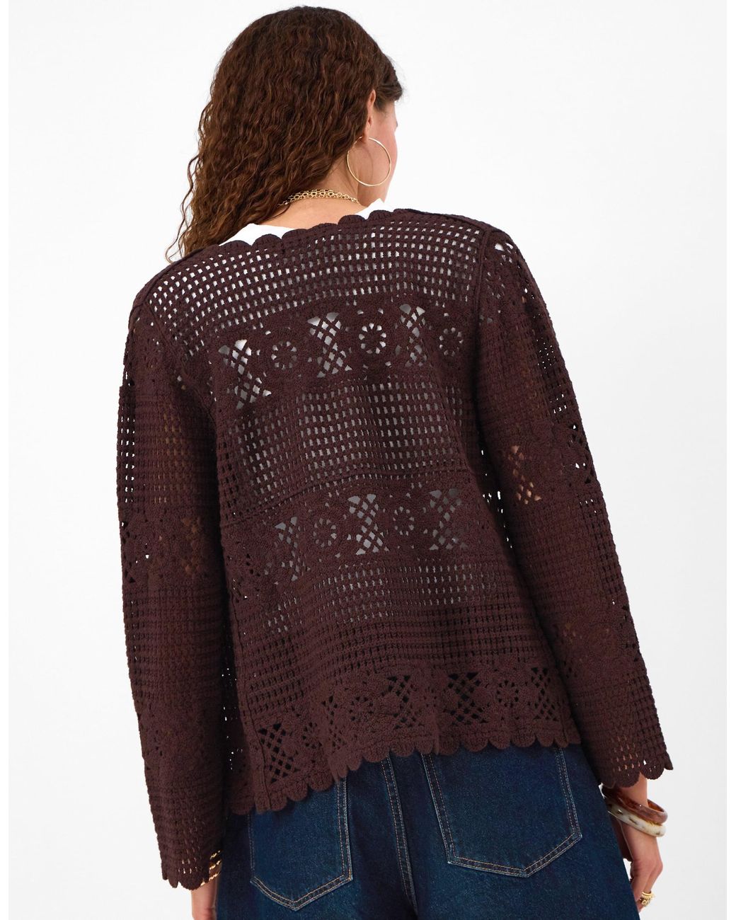 Accessorize Purple Cotton Crochet Tie Front Cardigan