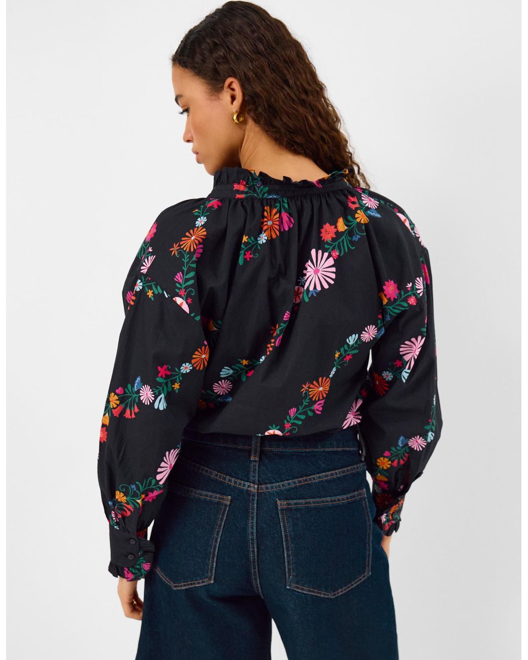 Accessorize Blue Cotton Floral Print Blouse Top