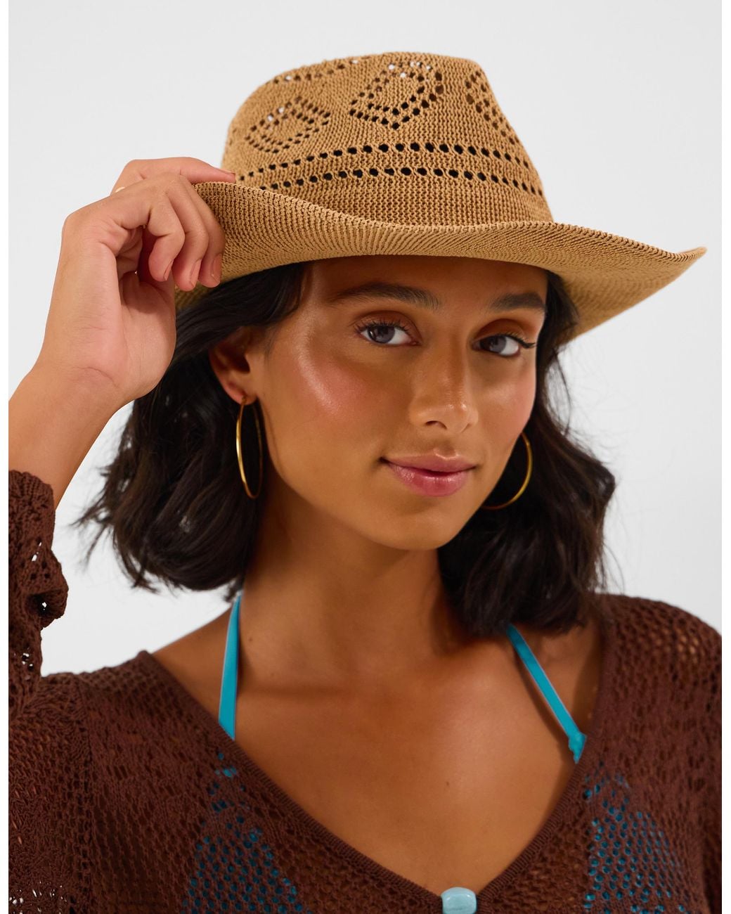 Accessorize Red Woven Packable Stetson Hat