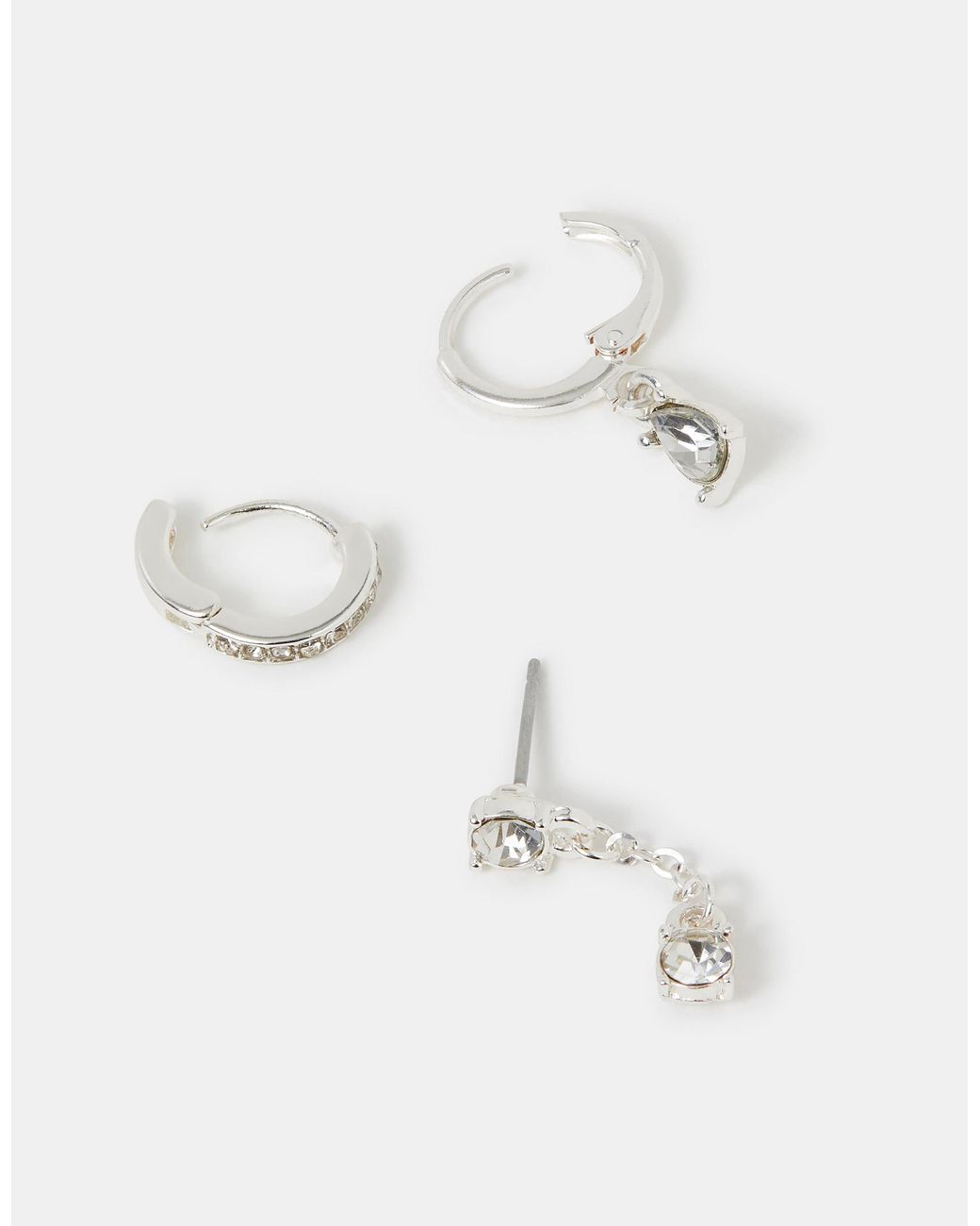Accessorize White 3-Pack Stone Drop Hoop Earrings
