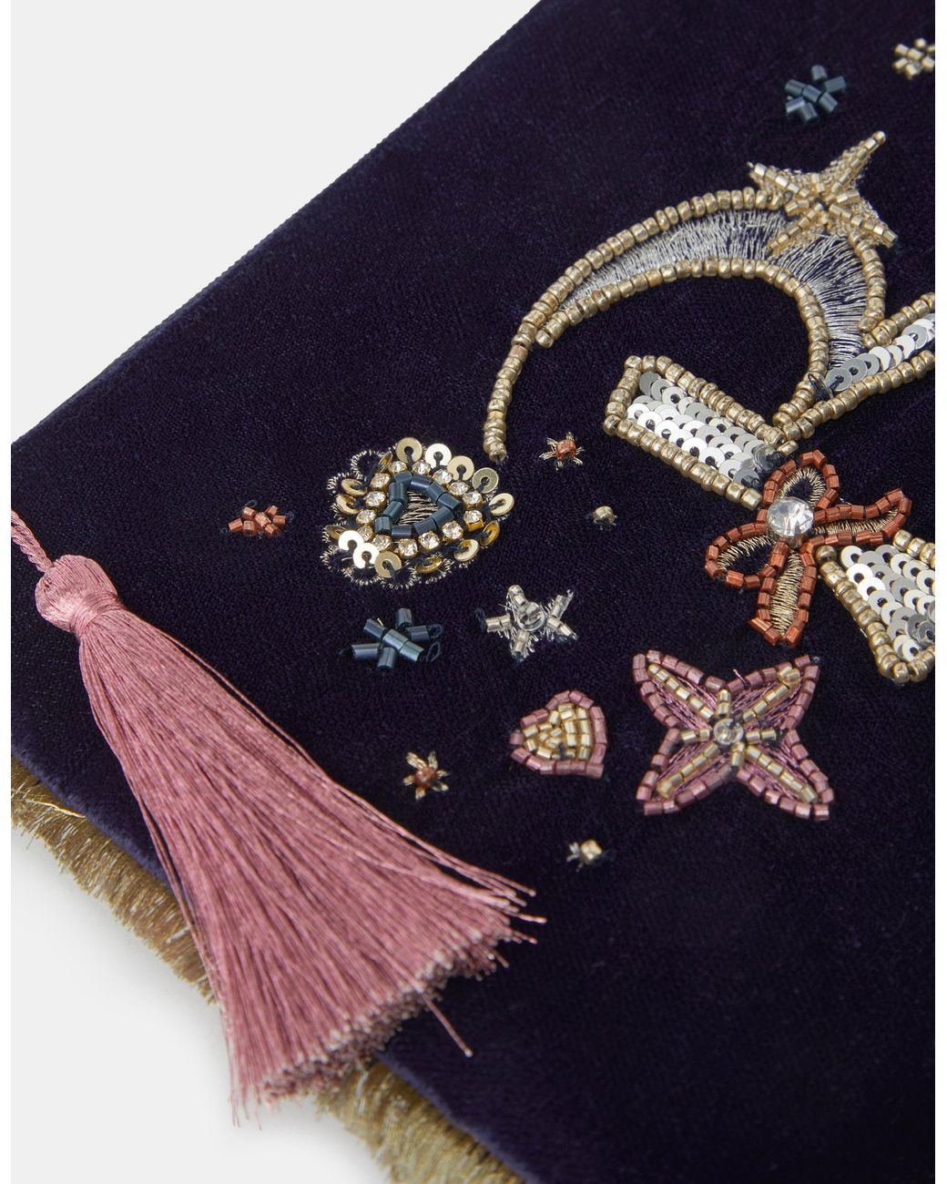 Accessorize Blue Embellished Initial Velvet Pouch