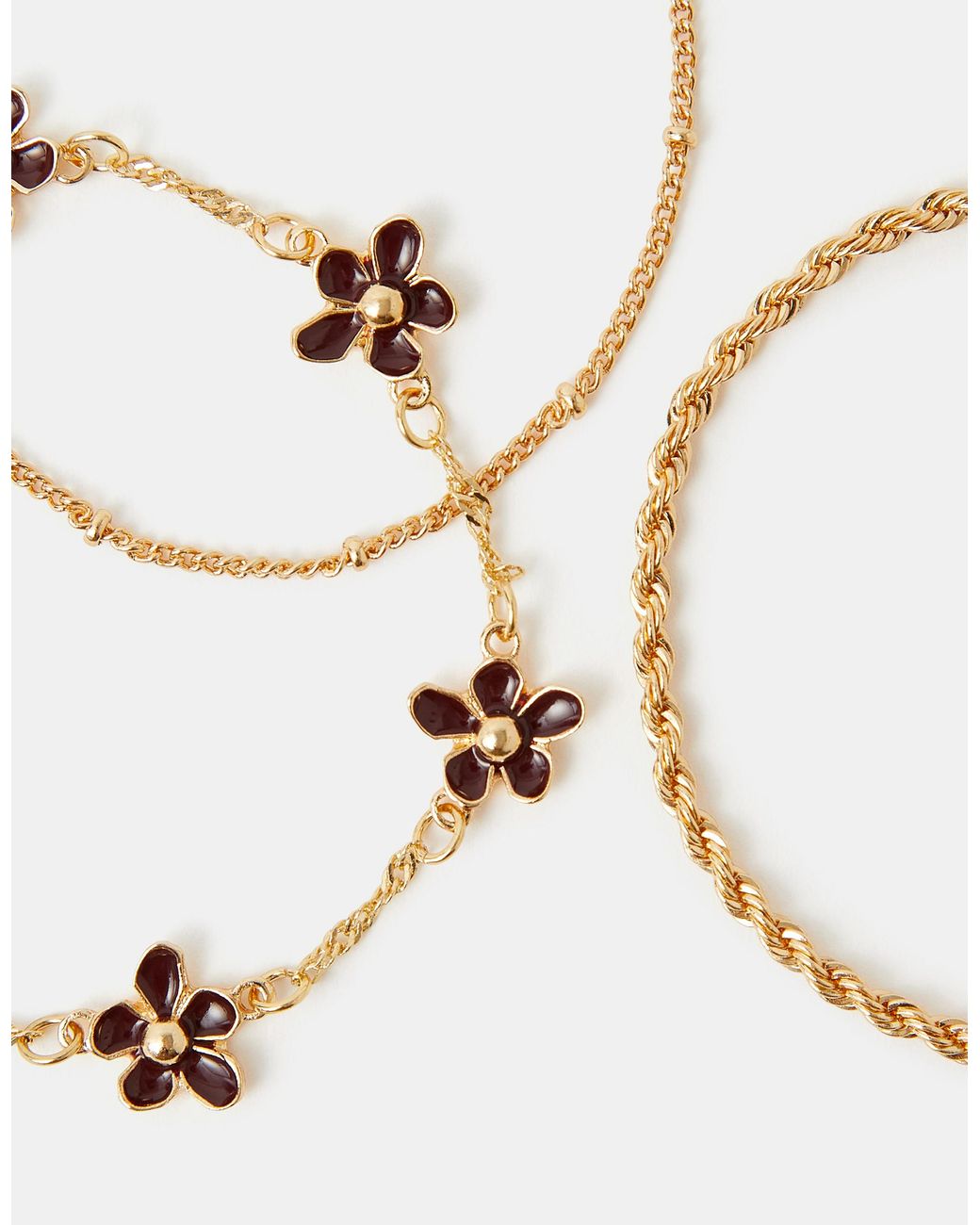 Accessorize Metallic 3-Pack Enamel Flower Chain Bracelets