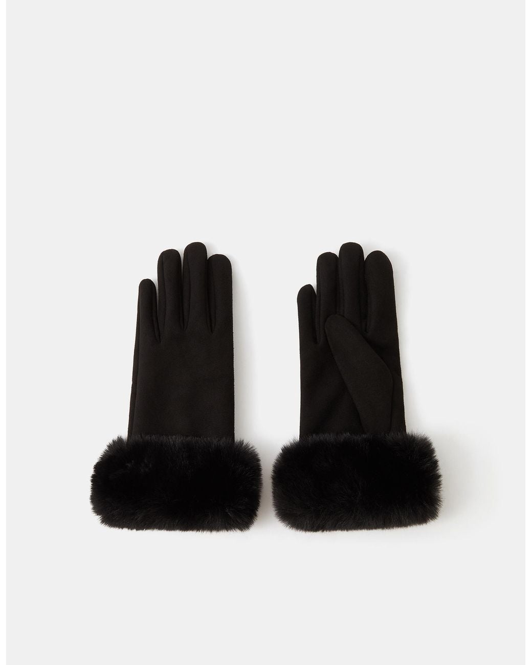 Accessorize Black Fluffy Faux Suede Gloves