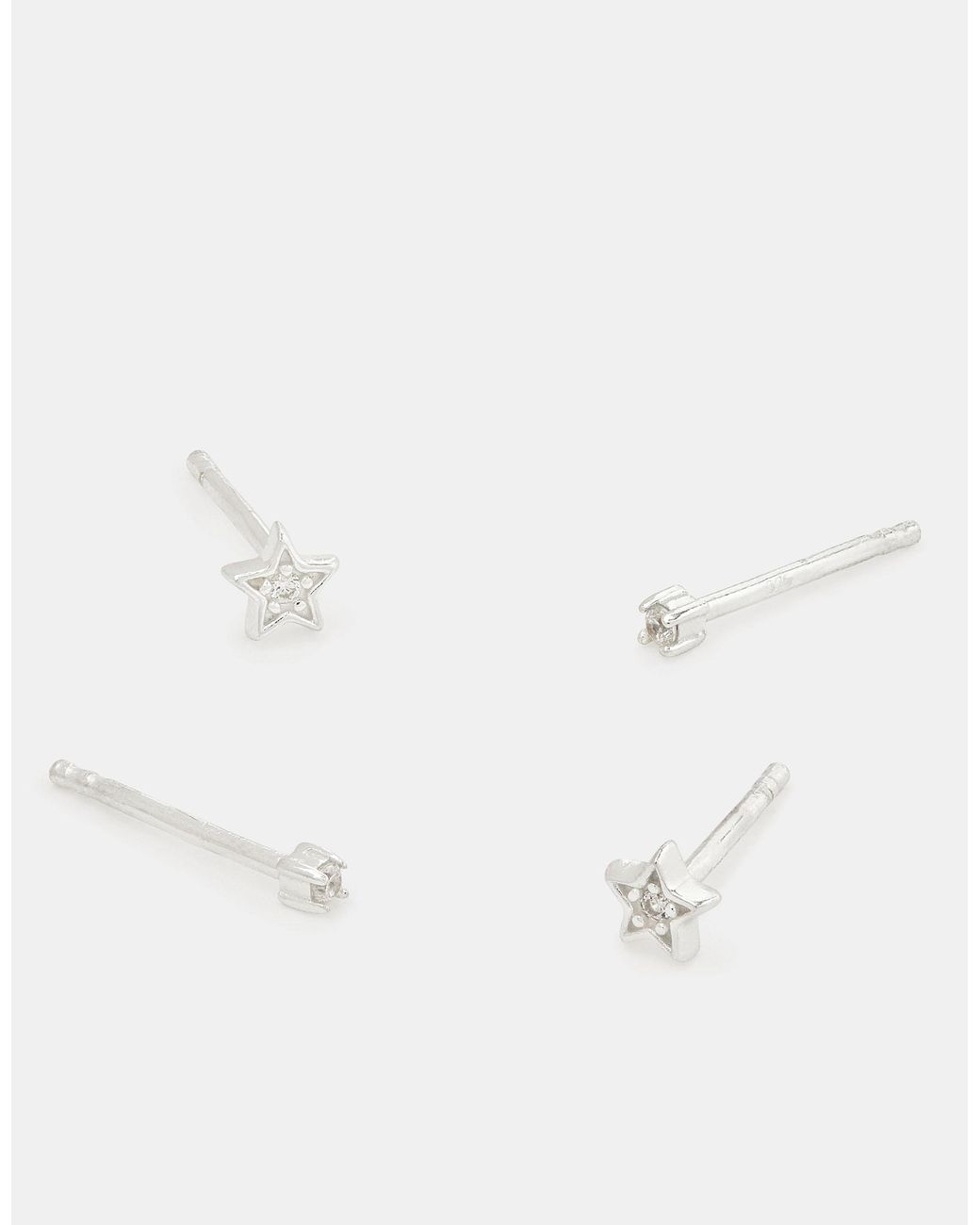 Accessorize Natural 2-Pack Sterling Diamanté & Star Stud Earrings