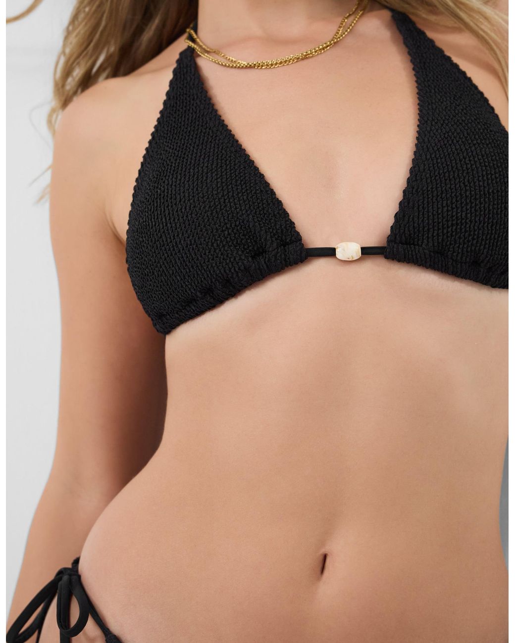 Accessorize Black Seersucker Triangle Bikini Top