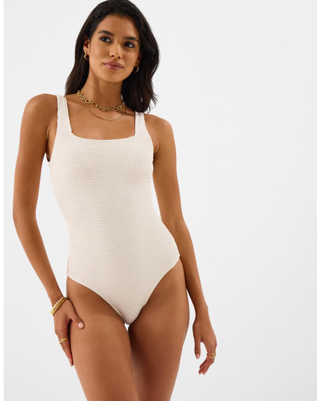Accessorize White Shimmer Crinkle Textured Swimsuit