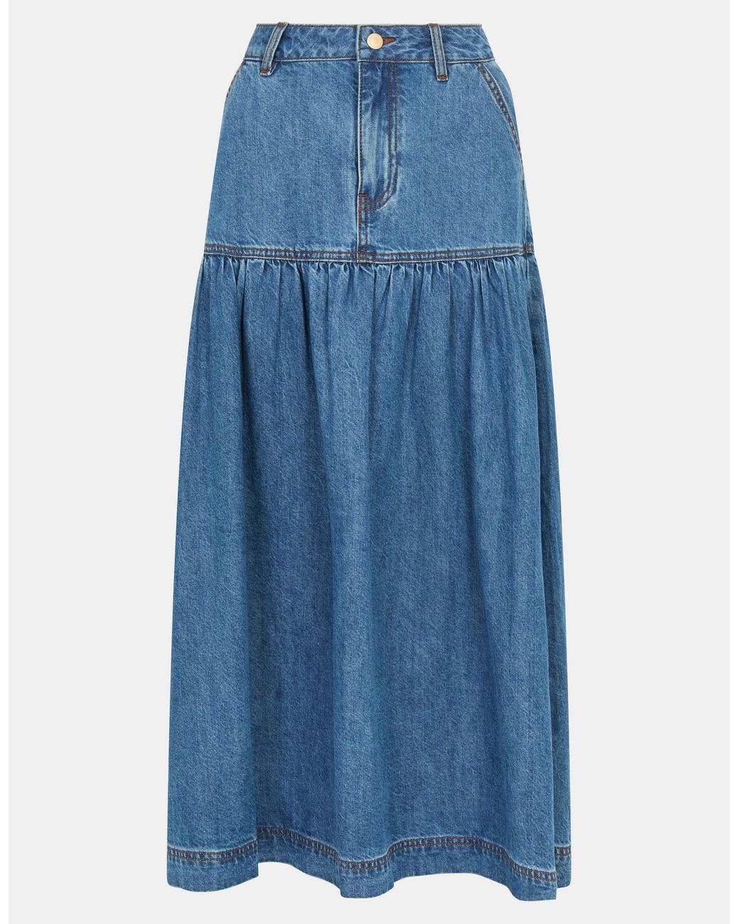 Accessorize Blue Cotton Denim Midi Skirt