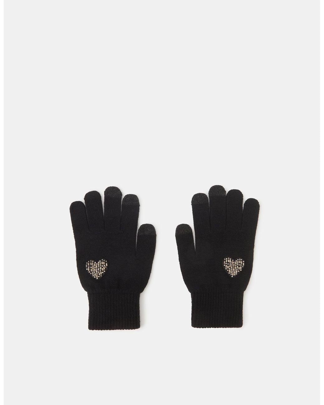 Accessorize Black Beaded Heart Touchscreen Gloves
