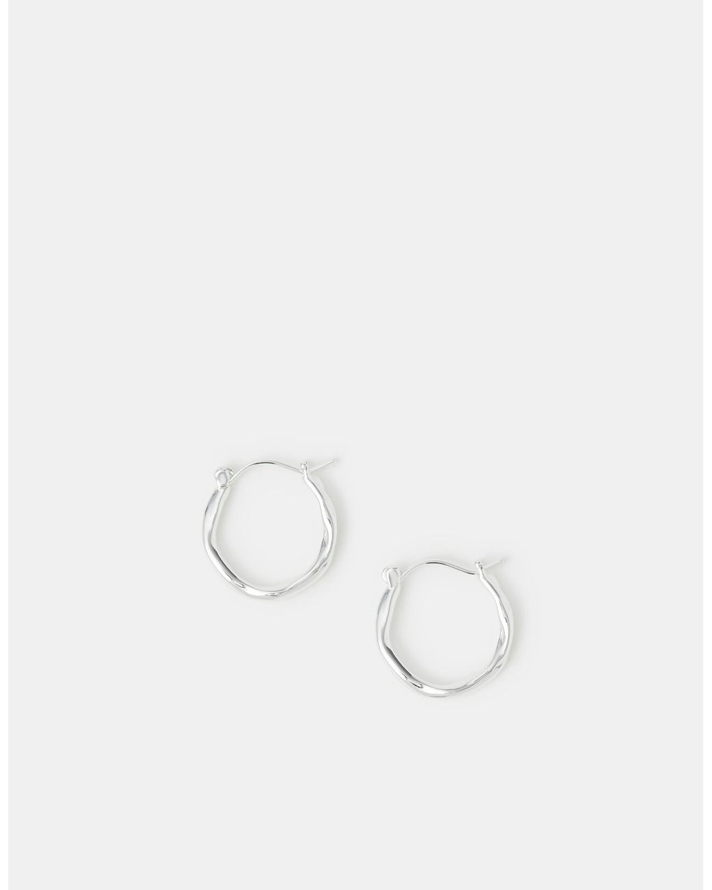 Accessorize White Sterling-Plated Small Molten Hoop Earrings