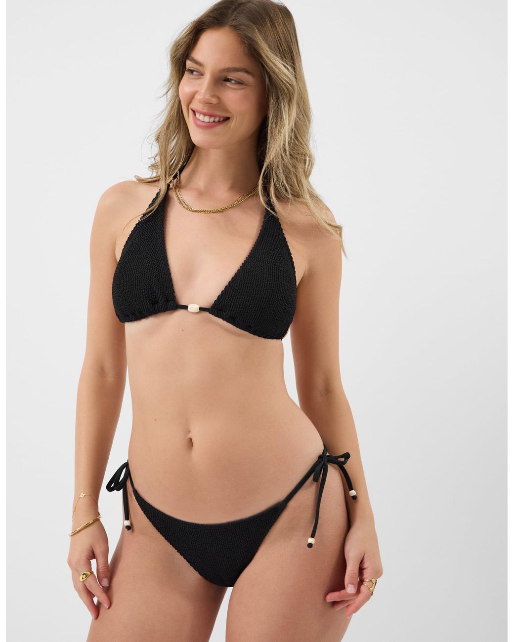 Accessorize Black Seersucker Triangle Bikini Top