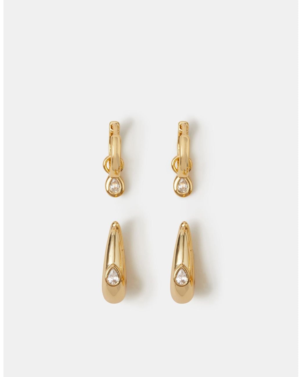 Accessorize Metallic 2-Pack 14Ct-Plated Teardrop Stone Hoop Earrings