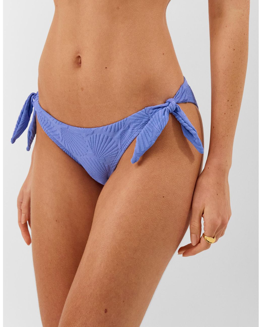 Accessorize Blue Shell Embossed Tie Side Bikini Bottoms