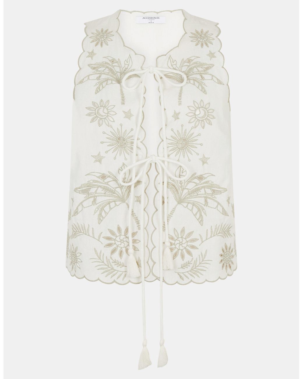 Accessorize White Celestial Cutwork Tie Front Tank Top