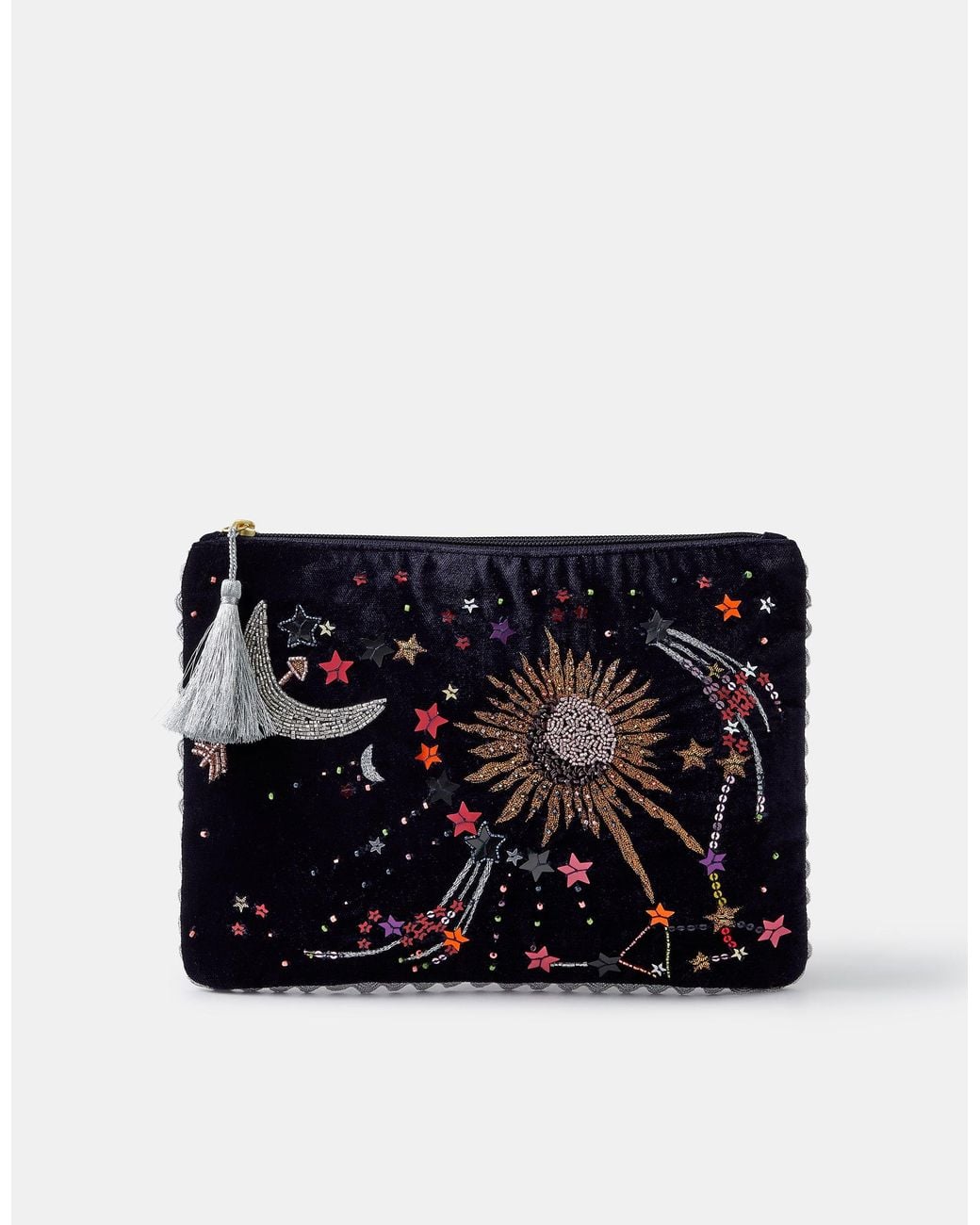 Accessorize Black Celestial Embellished Velvet Pouch