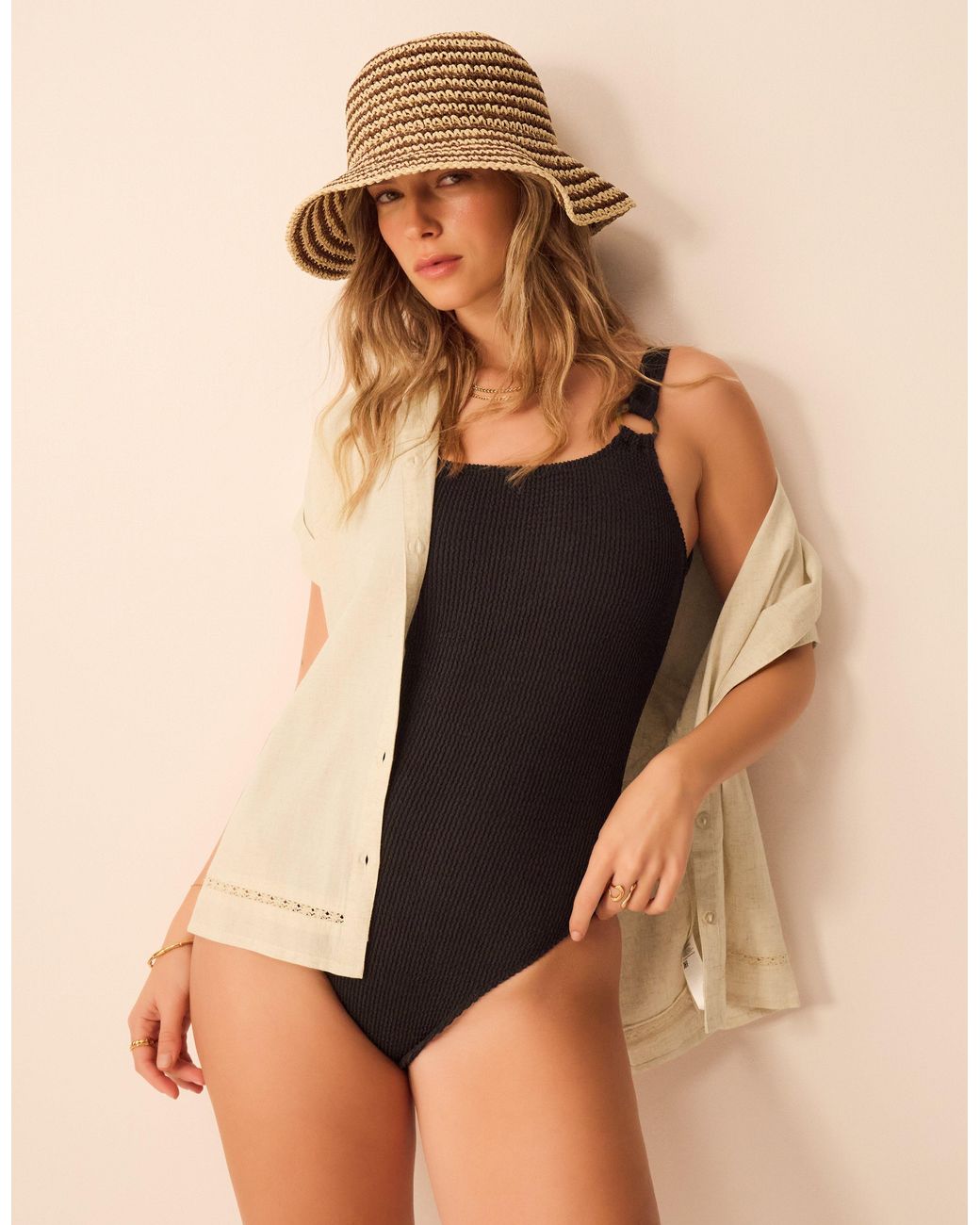 Accessorize Black Seersucker Swimsuit