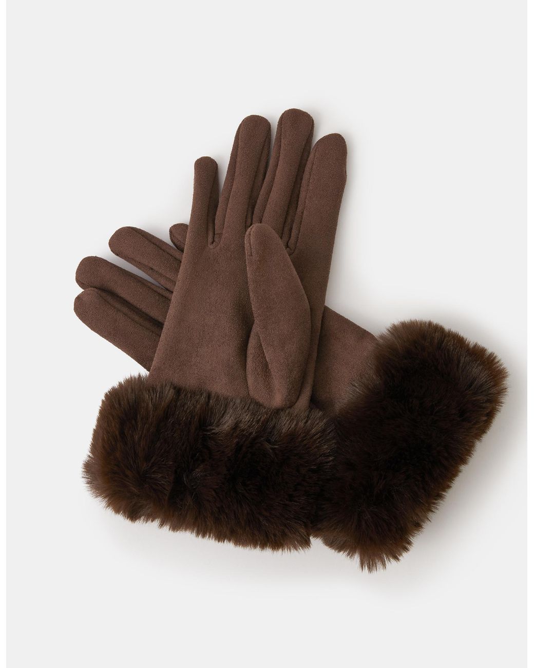 Accessorize Brown Fluffy Faux Suede Gloves