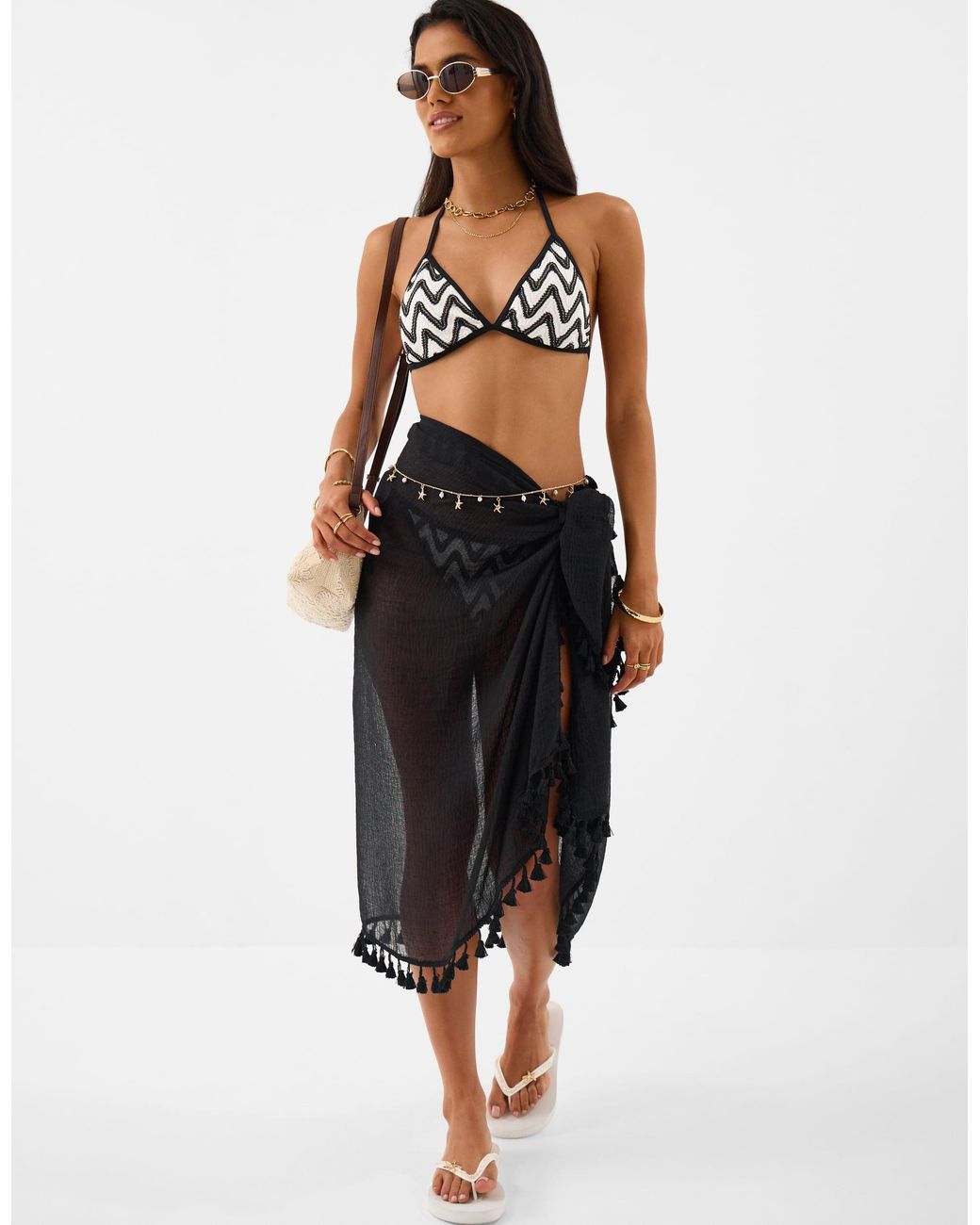 Accessorize Black Mono Crochet Triangle Bikini Top