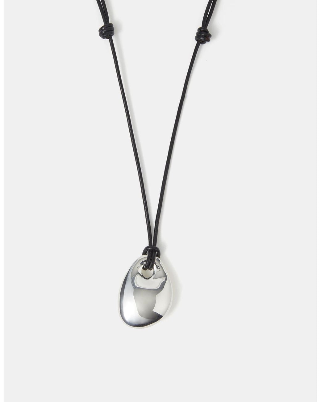 Accessorize White Sterling-Plated Leather Cord Pendant Necklace