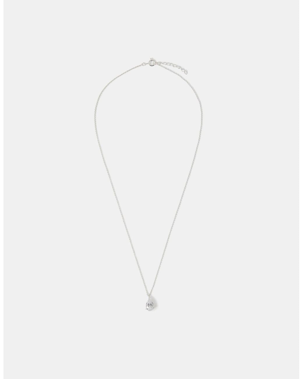 Accessorize White Sterling Pear Cut Pendant Necklace