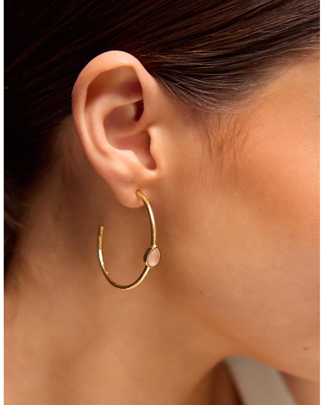 Accessorize Natural 14Ct-Plated Rose Quartz Teardrop Hoop Earrings