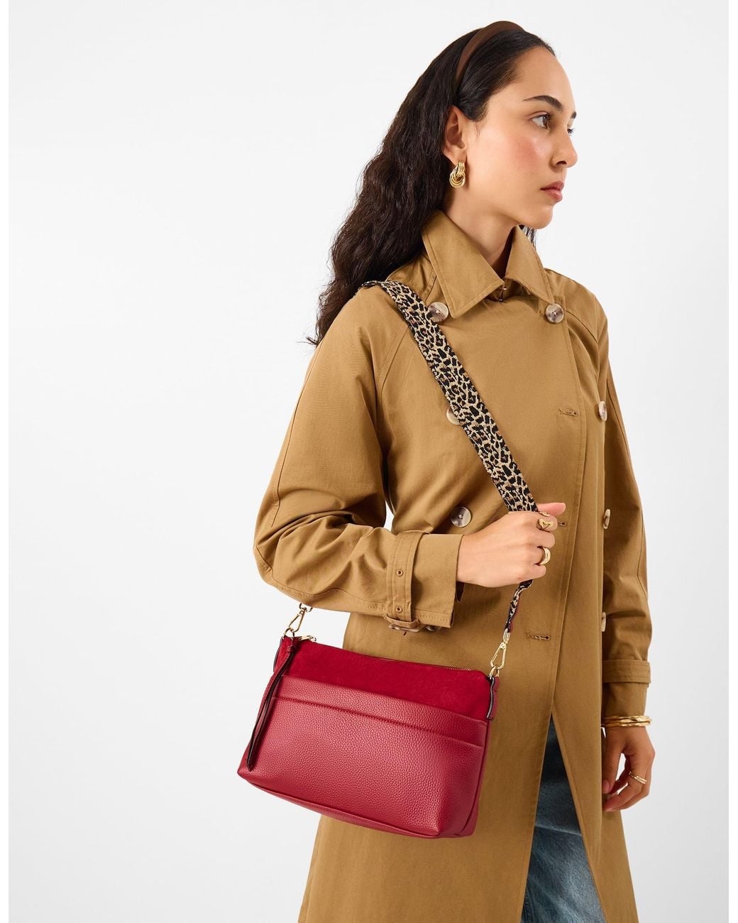 Accessorize Red Cristina Leopard Print Strap Crossbody Bag