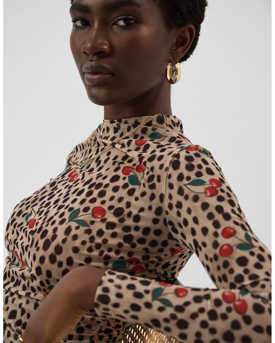 Accessorize Brown Animal Print Mesh Long Sleeve Top