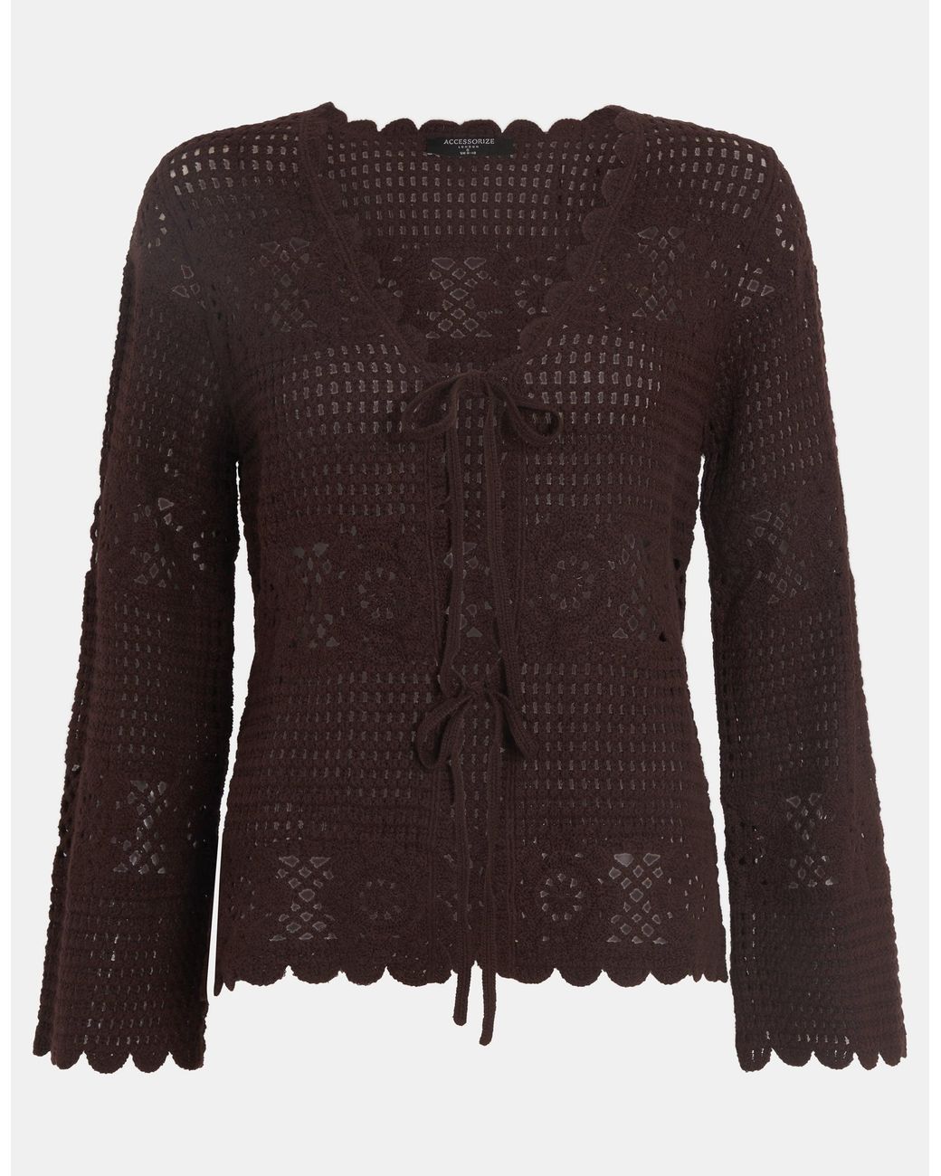 Accessorize Purple Cotton Crochet Tie Front Cardigan