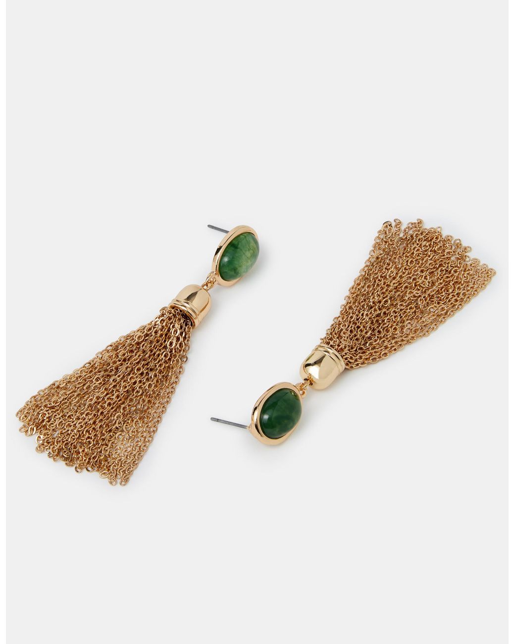 Accessorize Green Gem Chain Tassel Drop Earrings