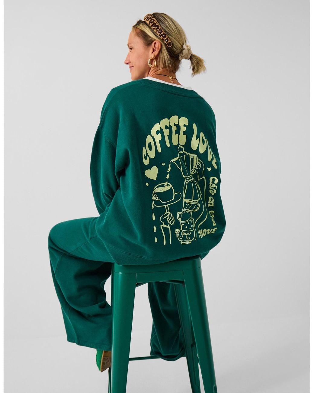 Accessorize Green X Good Manners Oversized Coffee Love Graphic Sweatshirt