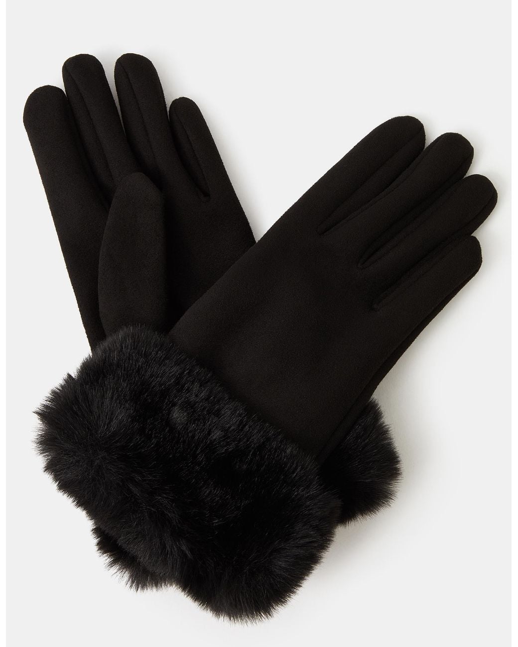 Accessorize Black Fluffy Faux Suede Gloves
