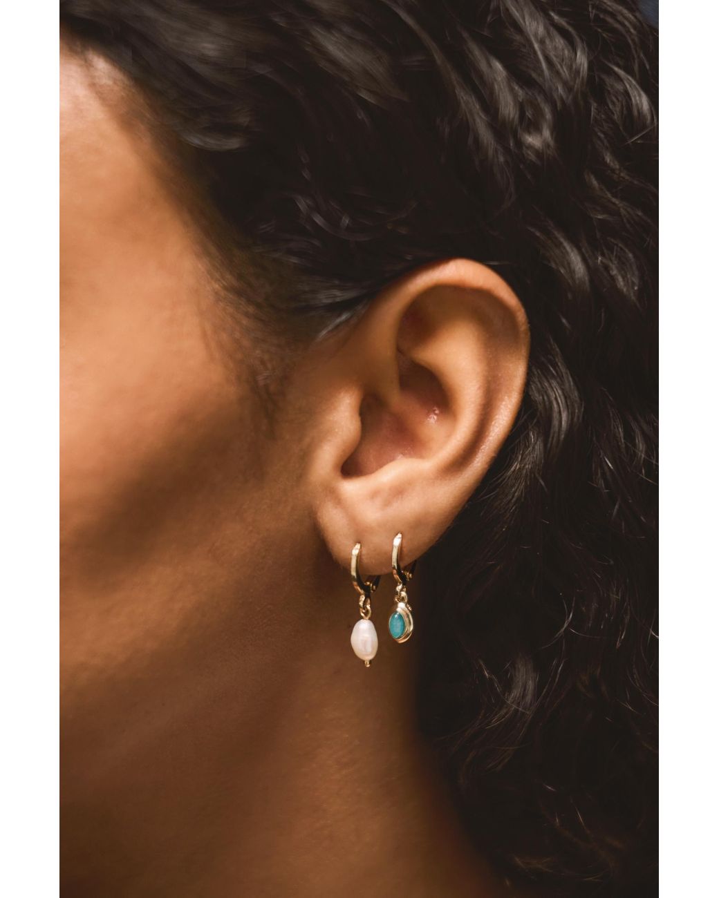 Accessorize White 2-Pack 14Ct-Plated Semi-Precious Drop Hoop Earrings