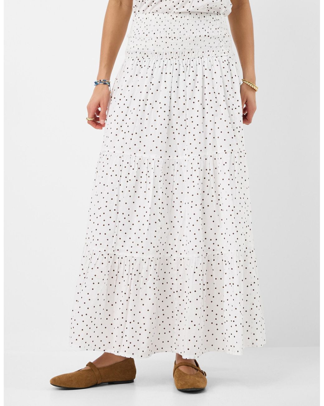 Accessorize White Polka Dot Tiered Maxi Skirt