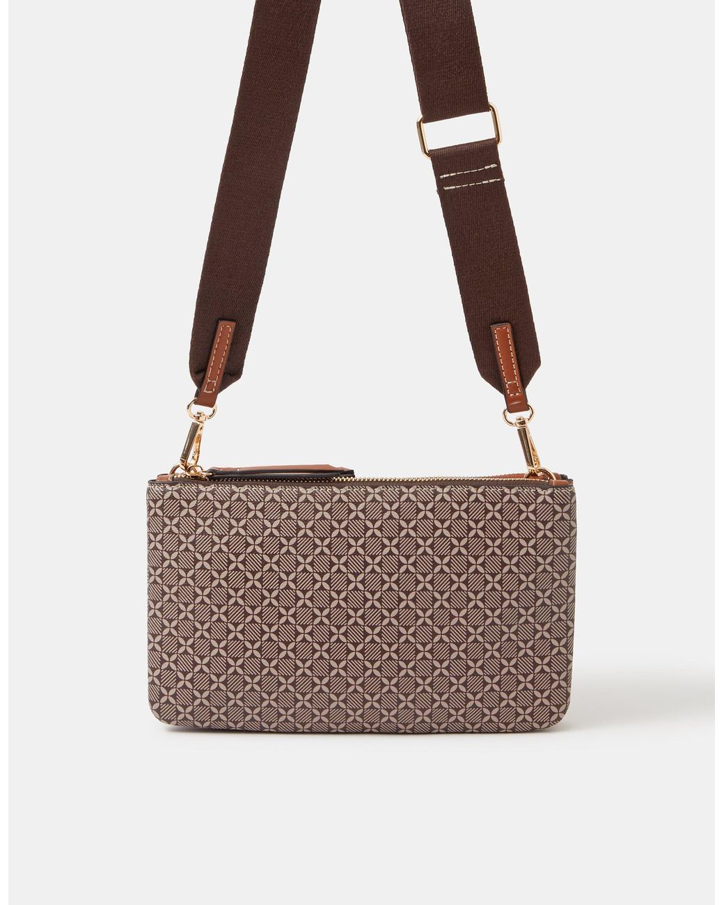 Accessorize Brown Geometric Print Crossbody Bag