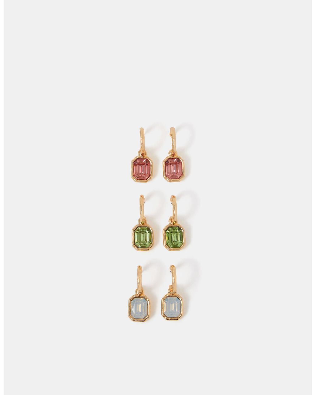 Accessorize Metallic 3-Pack Gem Drop Hoop Earrings