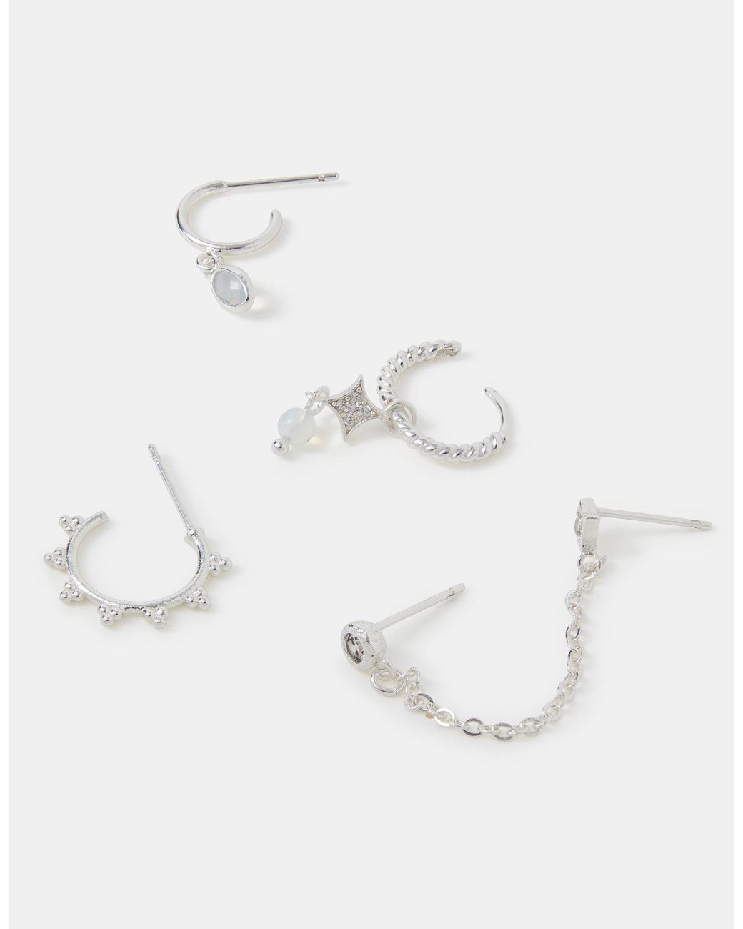 Accessorize White 5-Pack Sterling-Plated Opal Stud & Hoop Earrings