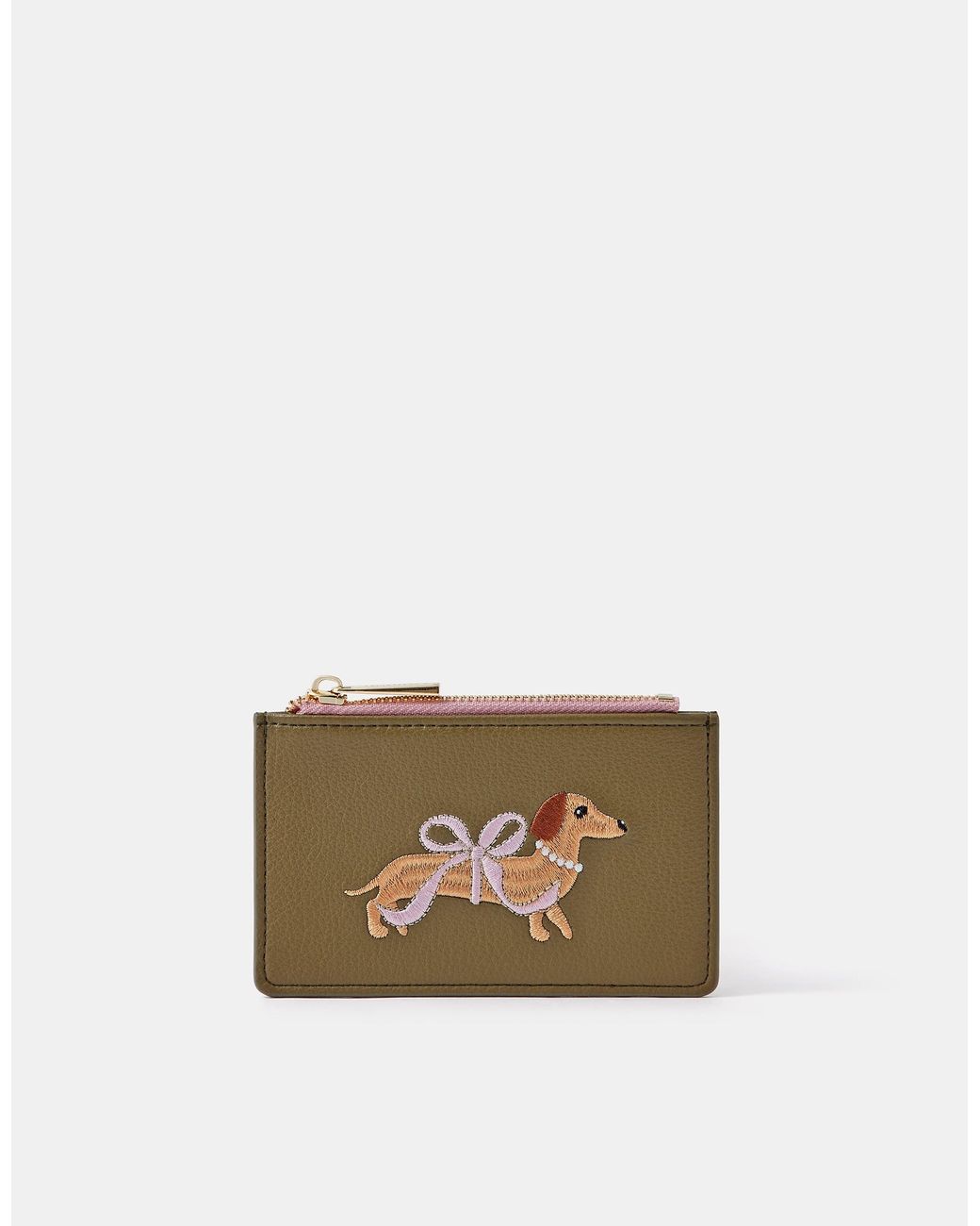Accessorize Natural Sausage Dog Embroidered Card Holder