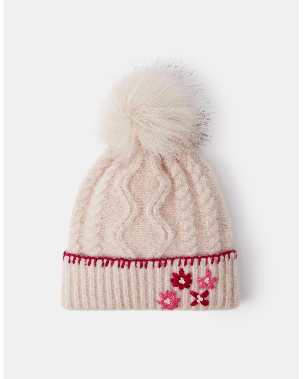 Accessorize White Flower Cable Knit Bobble Hat