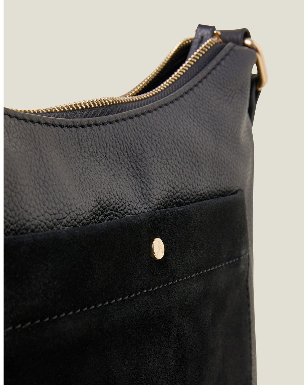 Accessorize Black Leather Messenger Cross-Body Bag