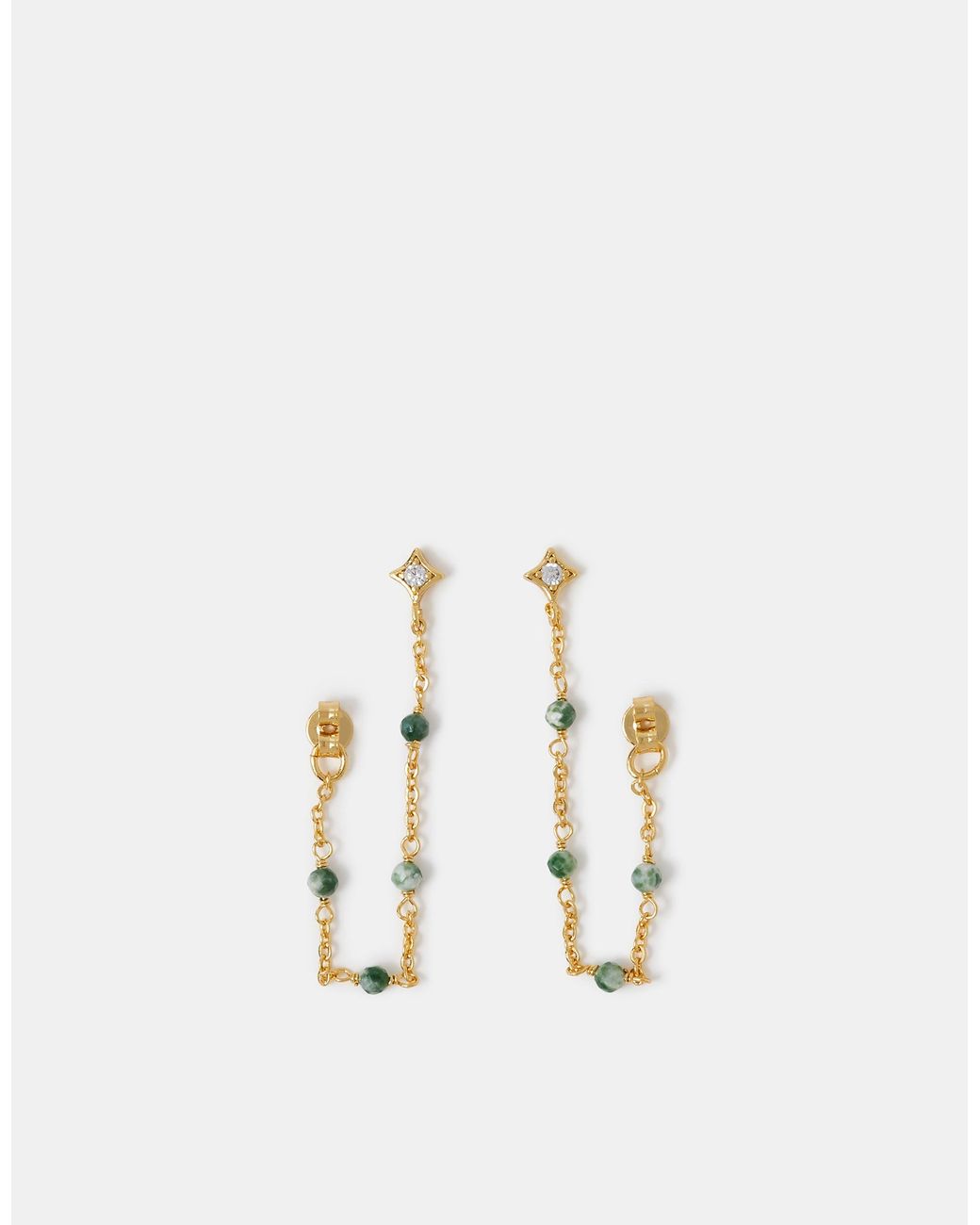 Accessorize White 14Ct-Plated Aventurine Chain Drop Earrings