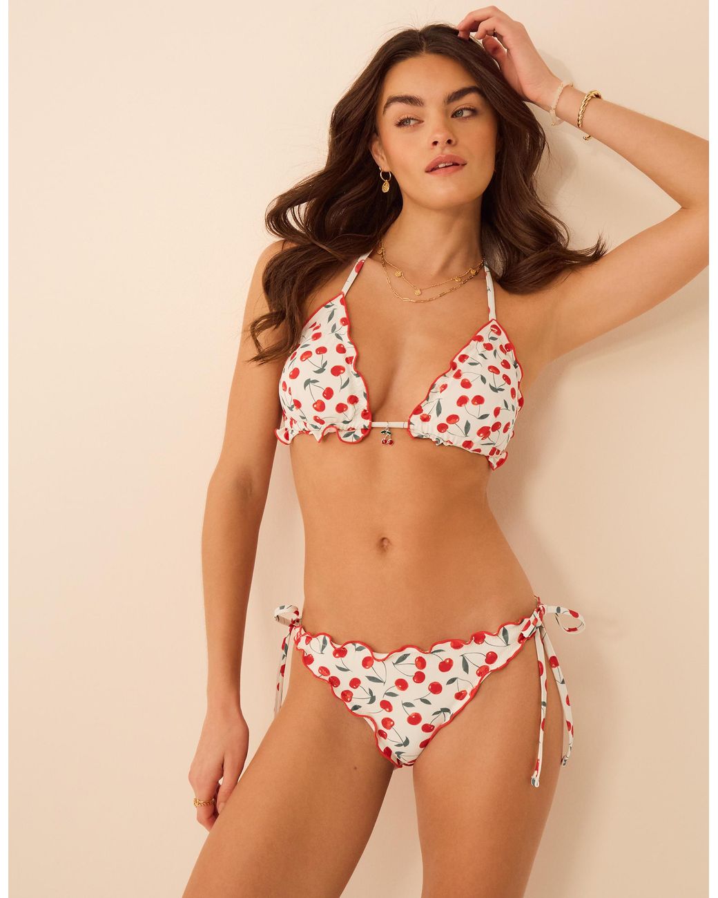 Accessorize Brown Cherry Print Ruffle Bikini Bottoms