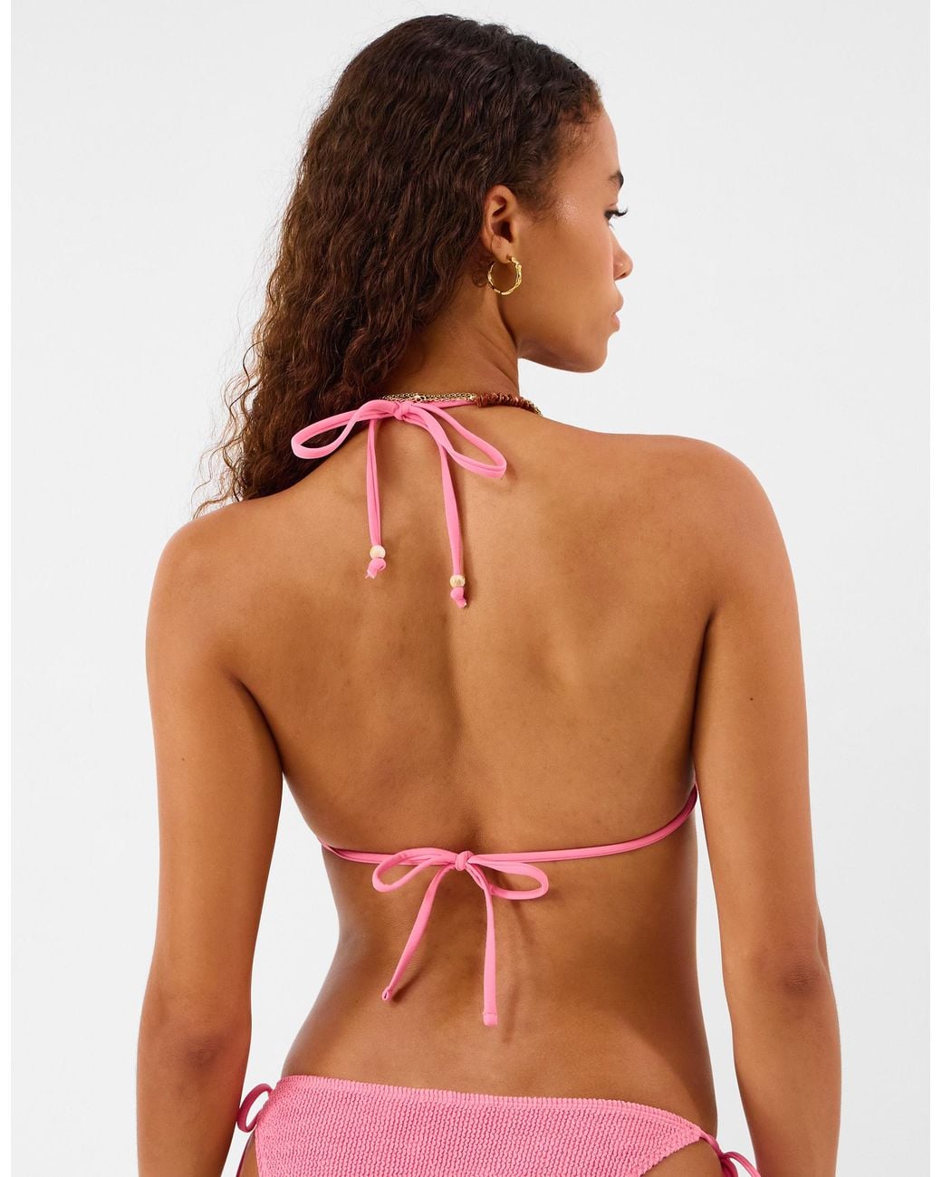 Accessorize Pink Textured Crinkle Triangle Bikini Top
