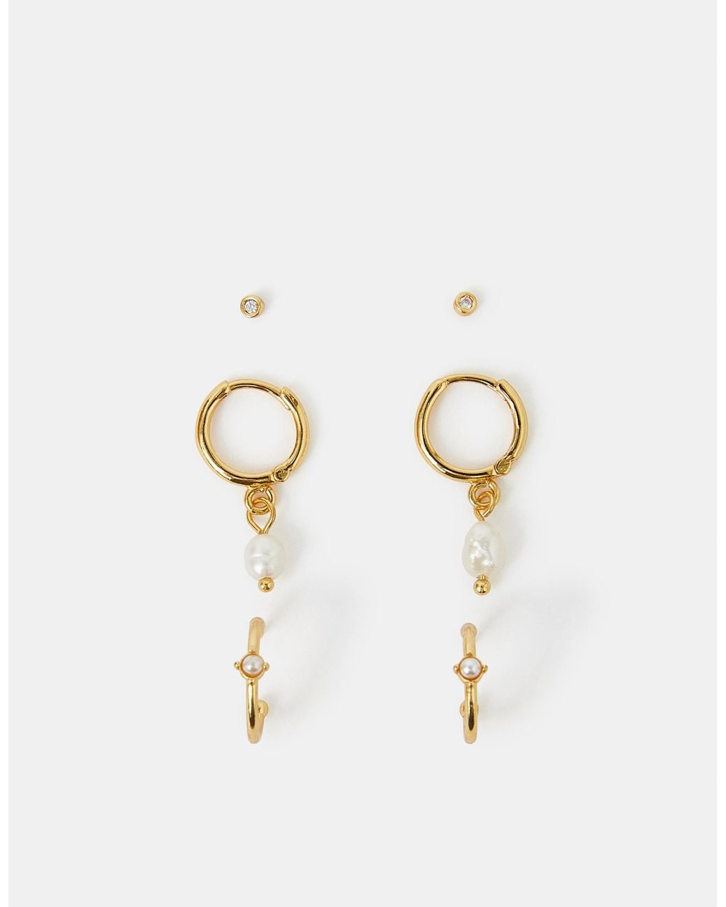 Accessorize Brown 3-Pack 14Ct-Plated Pearl Stud & Hoop Earrings