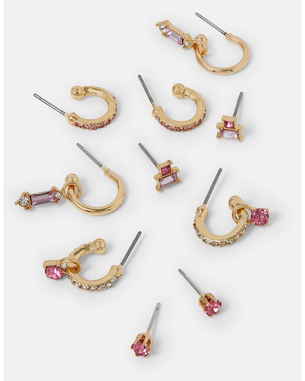 Accessorize White 5-Pack Gem Diamanté Stud & Hoop Earrings